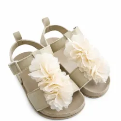 Sandalias con Flores Color Crema para Bebé