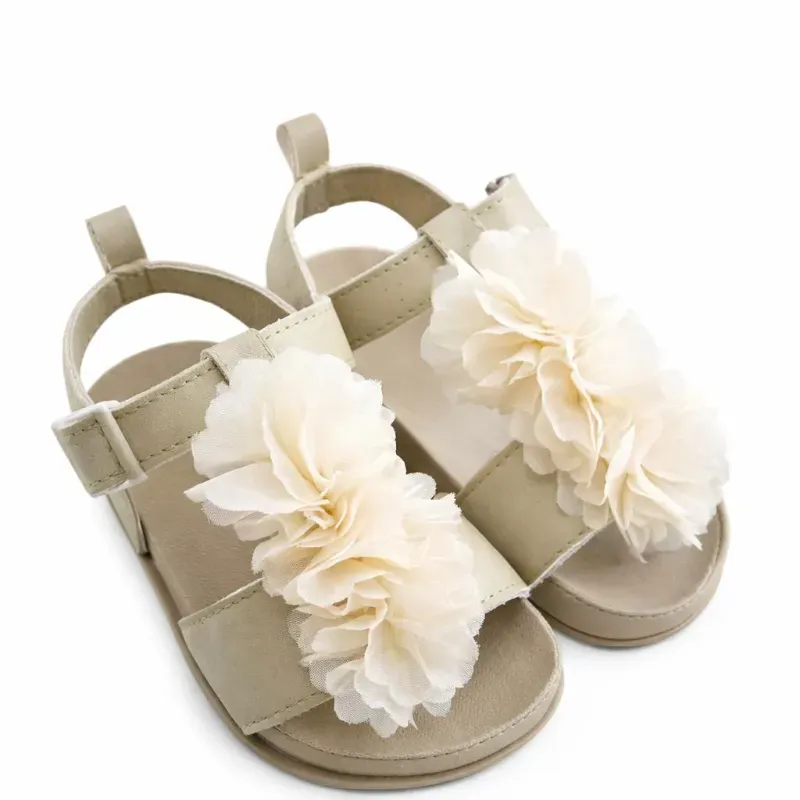Sandalias con Flores Color Crema para Bebé