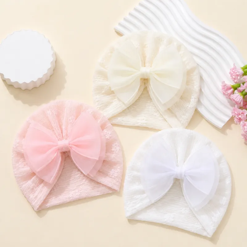 Set de 3 Gorros para Bebés con Lazos