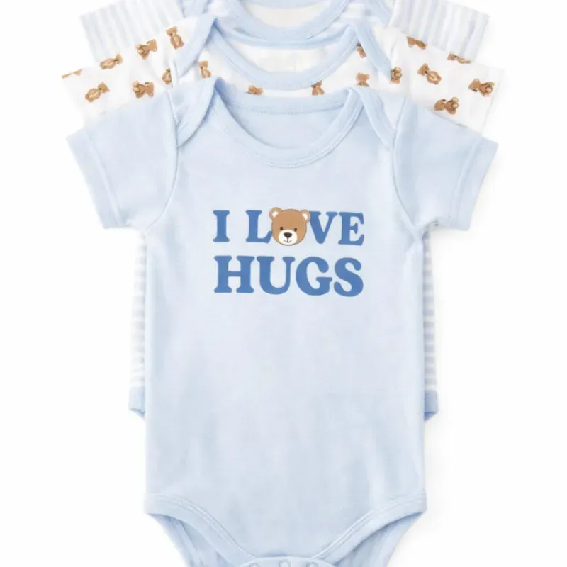 Set de Bodys Celeste, Blanco con Ositos y Rayado para Bebé