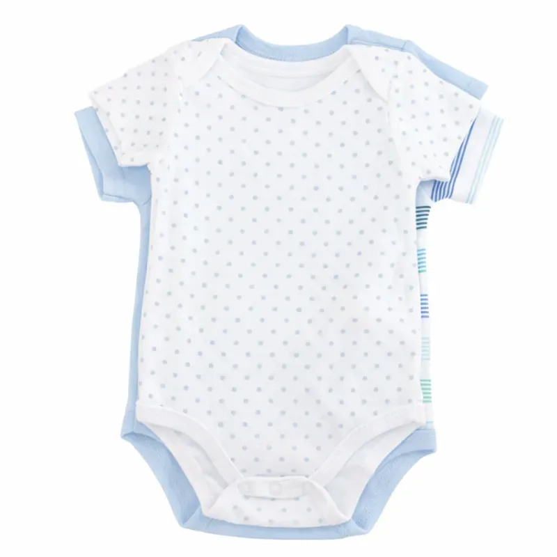 Set de Bodies Azul, Blanco con Puntos y Rayas para Bebé