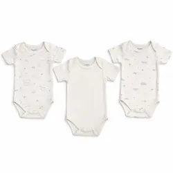 Set de Bodys Beige con Estampado Nubes y Estrellas para Bebé