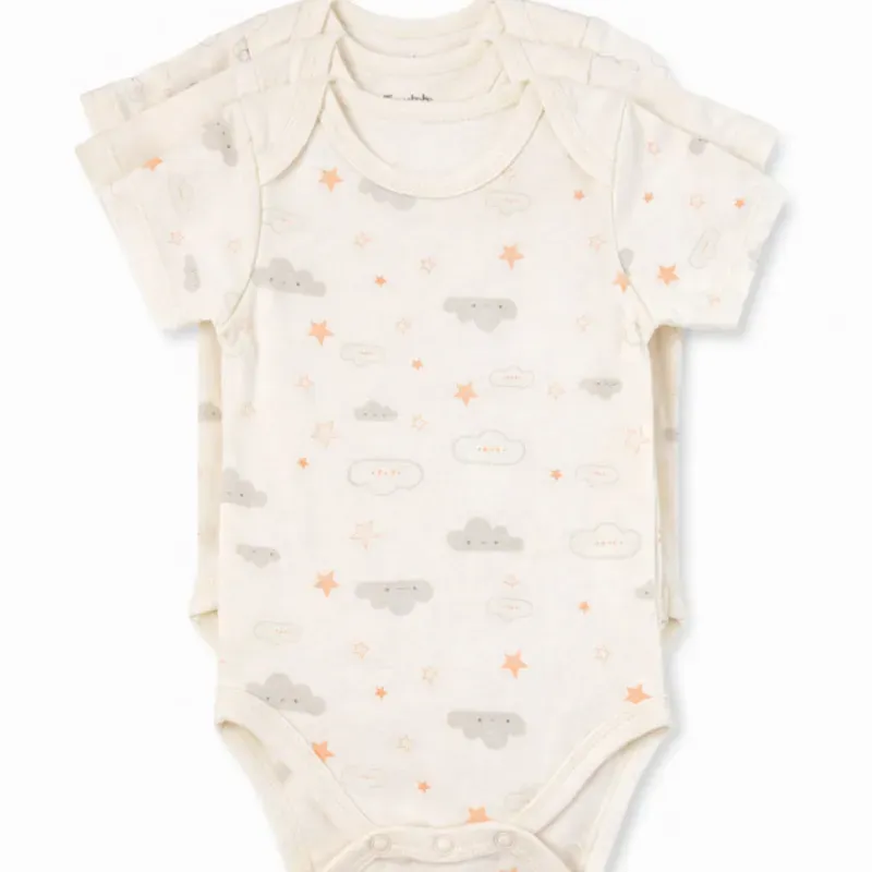 Set de Bodies Beige con Estampado Nubes y Estrellas para Bebé