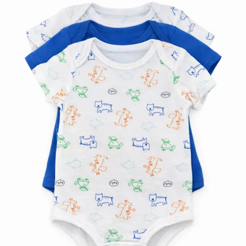 Set de Bodies Blanco y Azul con Animales para Bebé