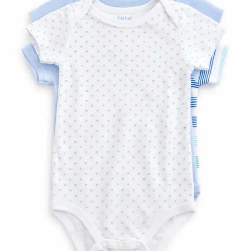 Set de Bodies Blancos y Azules con Estampados para Bebé