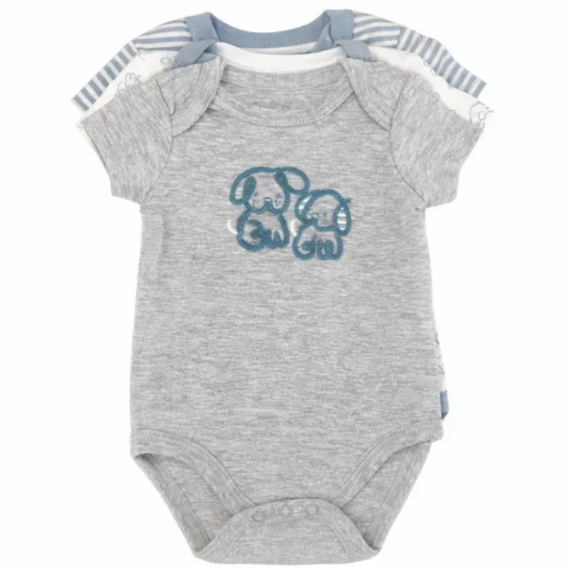 Set de Bodies Gris y Azul con Estampado Perritos para Bebé