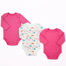 Set de Bodys Infantiles de Manga Larga Rosado