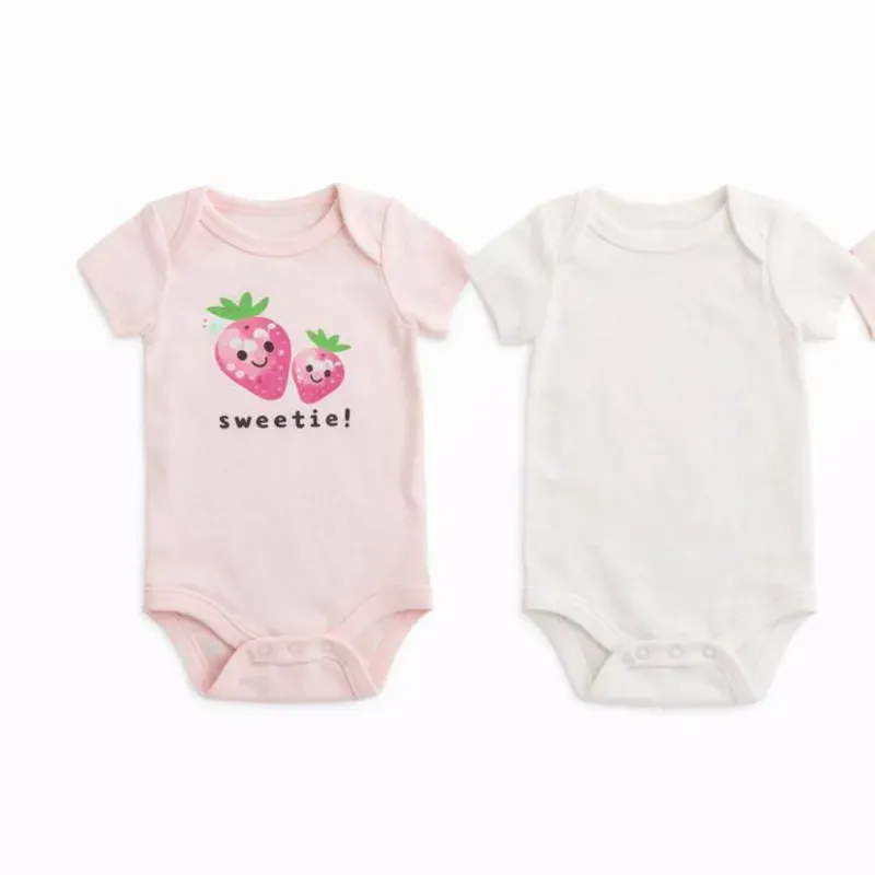 Set de Bodies Rosa y Blanco con Estampado de Fresas para Bebé