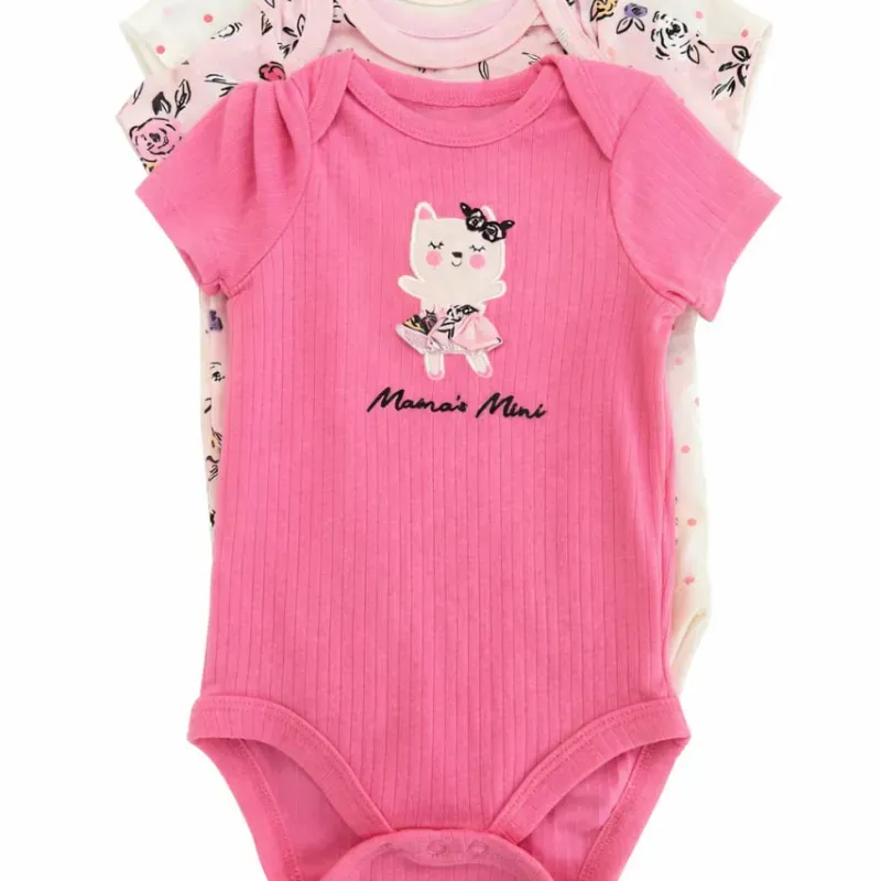 Set de Bodies Rosa y Celeste con Estampado de Corazones y Gato para Bebé