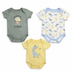 Set de Bodys Verde, Amarillo y Blanco con Estampados de Animales
