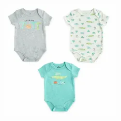 Set de Bodies Turquesa, Gris y Blanco con Animales para Bebé