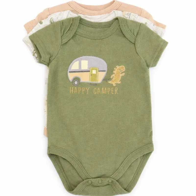 Set de Bodys Verde, Beige y Blanco Happy Camper para Bebé