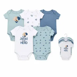 Set de Bodys Azul, Blanco y Verde con Perritos para Bebé