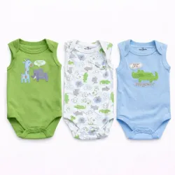 Set de Bodys Azul, Verde y Blanco con Cocodrilos para Bebé