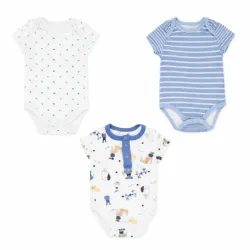 Set de Bodys Azul y Blanco con Estampados para Bebé