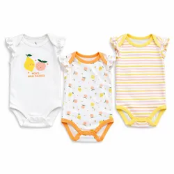 Set de Bodys de Rayas, Blanco y Naranja con Frutas para Bebé
