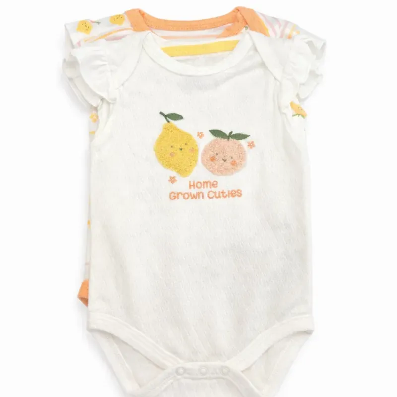 Set de Bodys Blanco, Naranja y Rayas con Frutas para Bebé