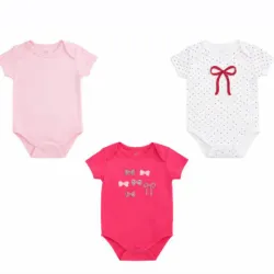 Set de Bodys Blanco, Rosa y Vino con Moño para Bebé