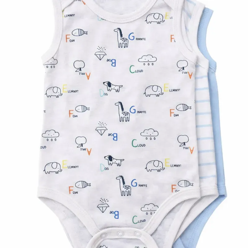 Set de Bodys Blanco y Azul con Estampado Animales para Bebé