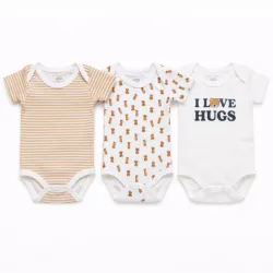 Set de Bodys Blancos, de Ositos y Rayas para Bebé