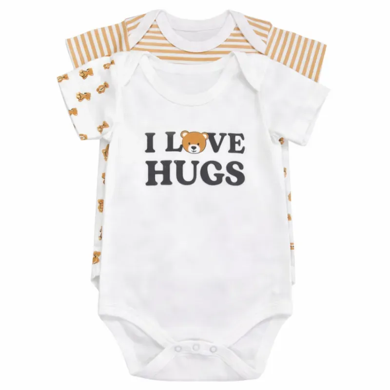 Set de Bodys Blancos, de Ositos y Rayas para Bebé