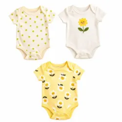 Set de Bodys Crema, Amarillo y Blanco con Flores para Bebé