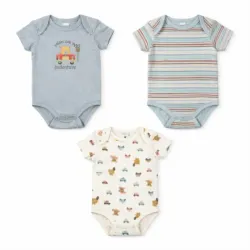 Set de Bodys de Bebé Azul, Blanco y Rayado