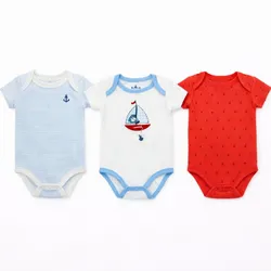 Set de Bodys de Bebé Náuticos Azul, Rojo y Rayado