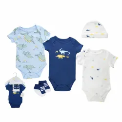 Set de Bodys de Dinosaurios Azul y Blanco para Bebé