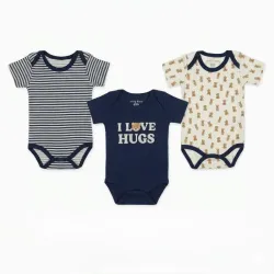 Set de Bodys para Bebé Temática Rayas/Azul oscuro/Osos
