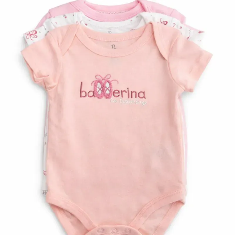 Set de Bodys Rosa, Blanco y Fucsia con Motivos de Bailarina para Bebé