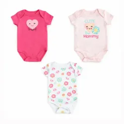 Set de Bodys Rosa, Blanco y Pastel con Corazón para Bebé