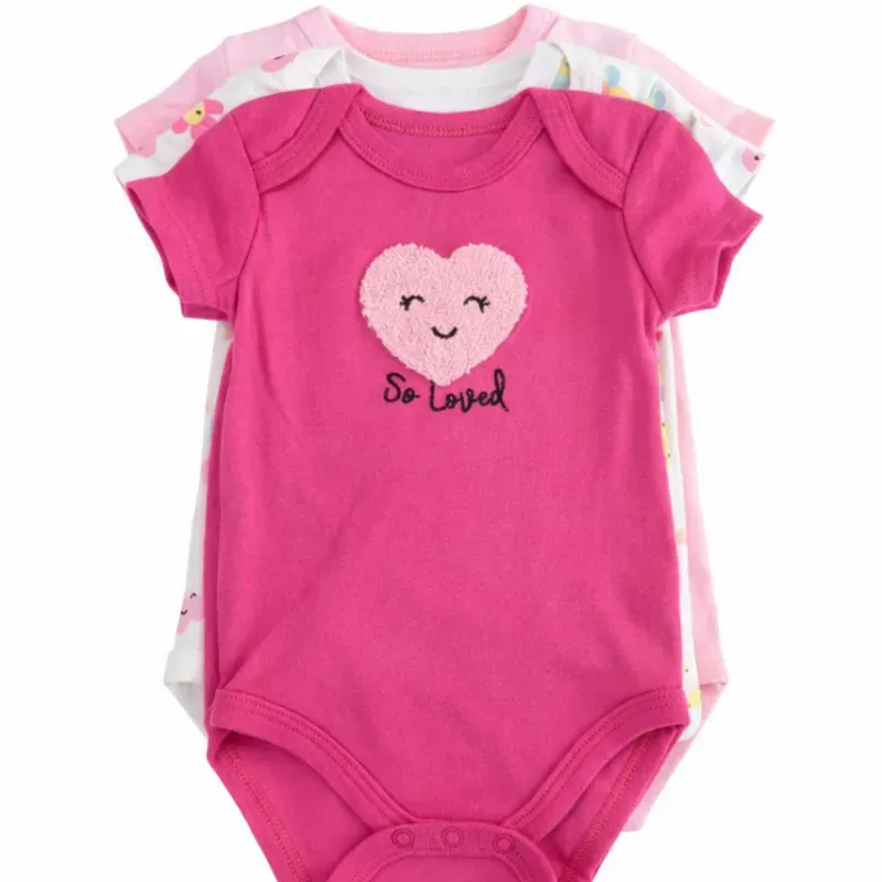 Set de Bodys Rosa, Blanco y Pastel con Corazón para Bebé