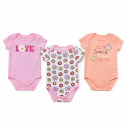 Set de Bodys Rosa, Durazno y Blanco con Flores para Bebé