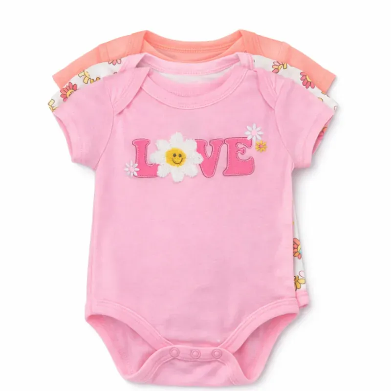 Set de Bodys Rosa, Durazno y Blanco con Flores para Bebé