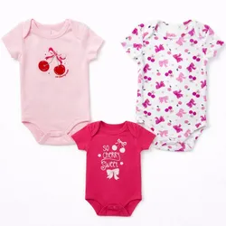 Set de Bodys Rosa, Fucsia y Blanco con Diseño de Cerezas para Bebé