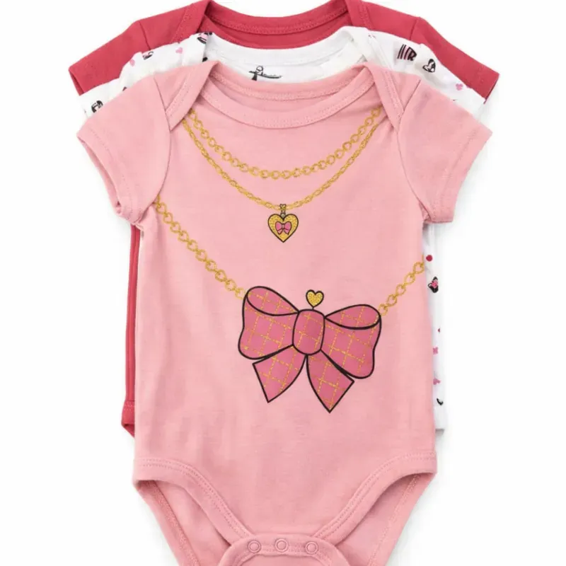 Set de Bodys Rosa, Rojo y Blanco con Moños y Corazones para Bebé