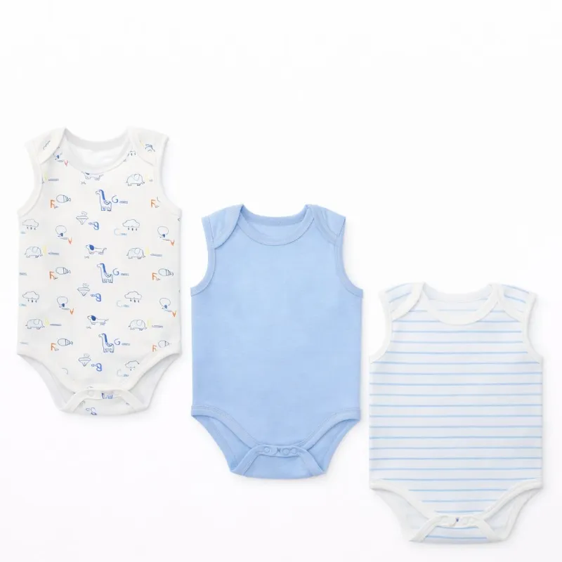 Set de Bodys sin Mangas Temática Dinosaurios/Rayas
