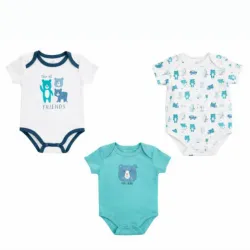 Set de Bodys Verde, Beige y Blanco con Osito para Bebé