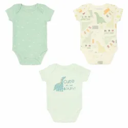 Set de Bodys Verde y Crema con Dinosaurios para Bebé