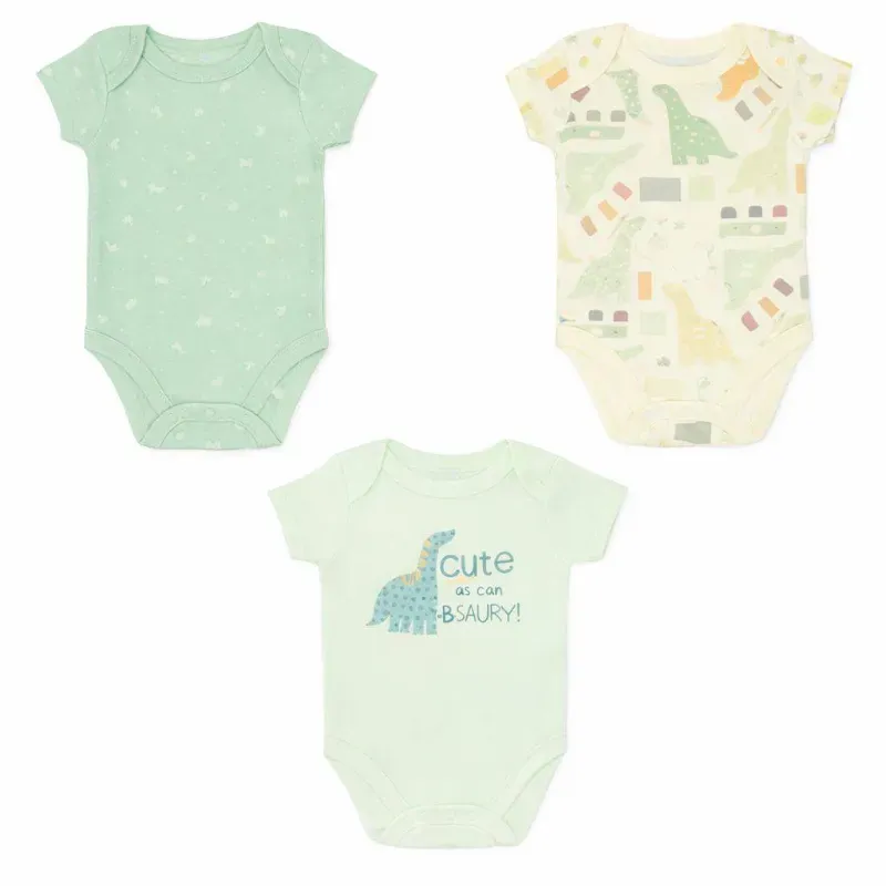 Set de Bodys Verde y Crema con Dinosaurios para Bebé
