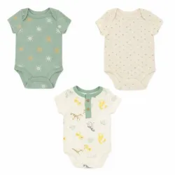 Set de Bodys Verde y Crema con Estampados de Sol y Animalitos para Bebé