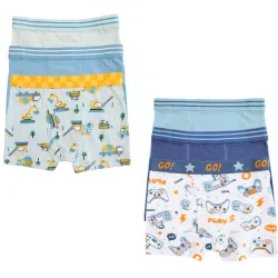 Set de Boxers Infantiles Blanco/Azul Temática Camiones/Videojuego