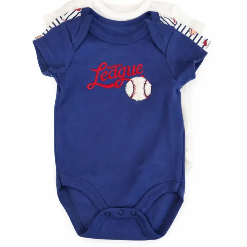 Set de Boys Azul, Rayado y Blanco con Estampado Béisbol para Bebé