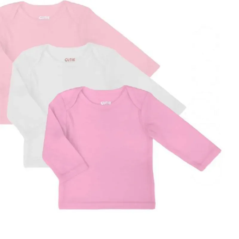 Set de Camisetas Infantiles de Manga Larga Rosado/Blanco