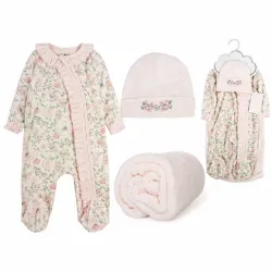 Set de Enterizo Rosado + Gorro + Manta