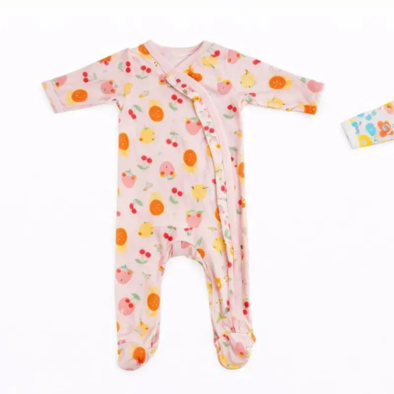 Set de Enterizos Rosa y Naranja con Estampado de Frutas y Flores para Bebé