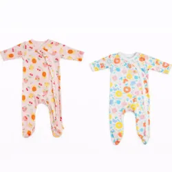 Set de Enterizos Rosa y Naranja con Estampado de Frutas y Flores para Bebé