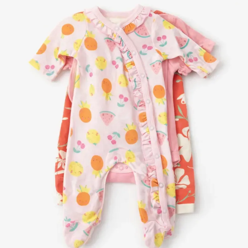Set de Enterizos Rosa y Naranja con Estampado de Frutas y Flores para Bebé