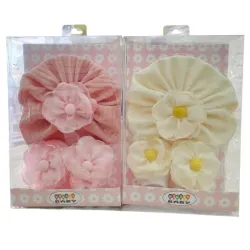 Set de Gorro y Botitas Florales para Bebé Amarillo/Rosa